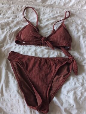 wild fable Rust Textured Knot Bikini Set